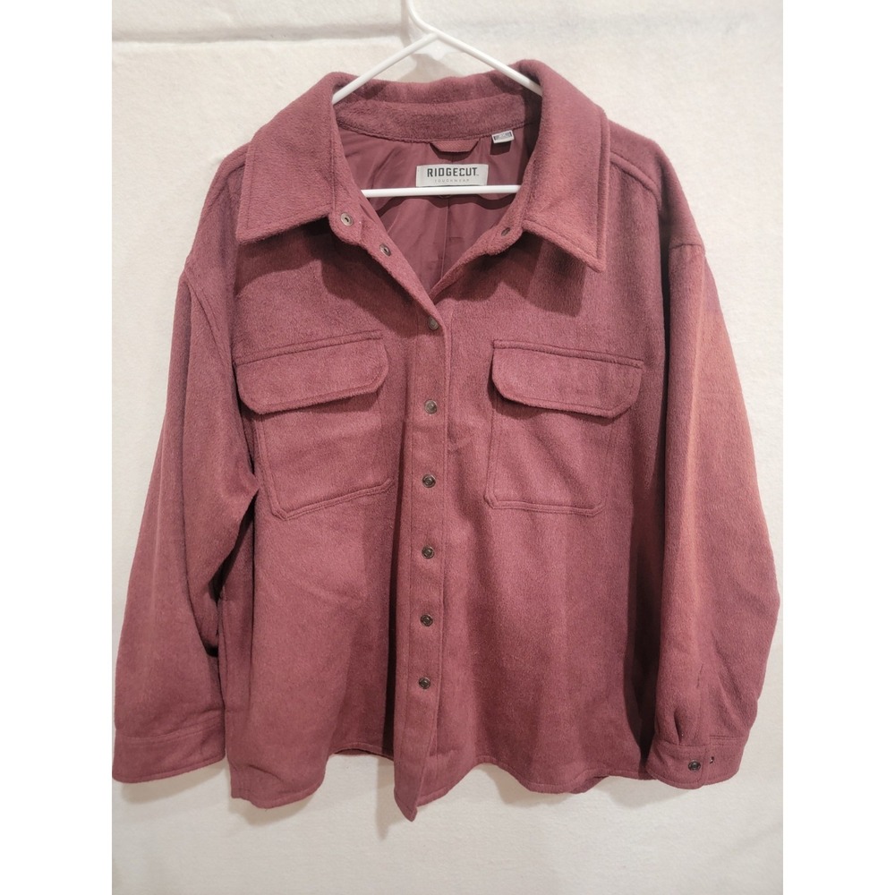 Ridgecut Women's 2X Maroon Fleece Shacket Jacket Long Sleeve Button Up Pockets
